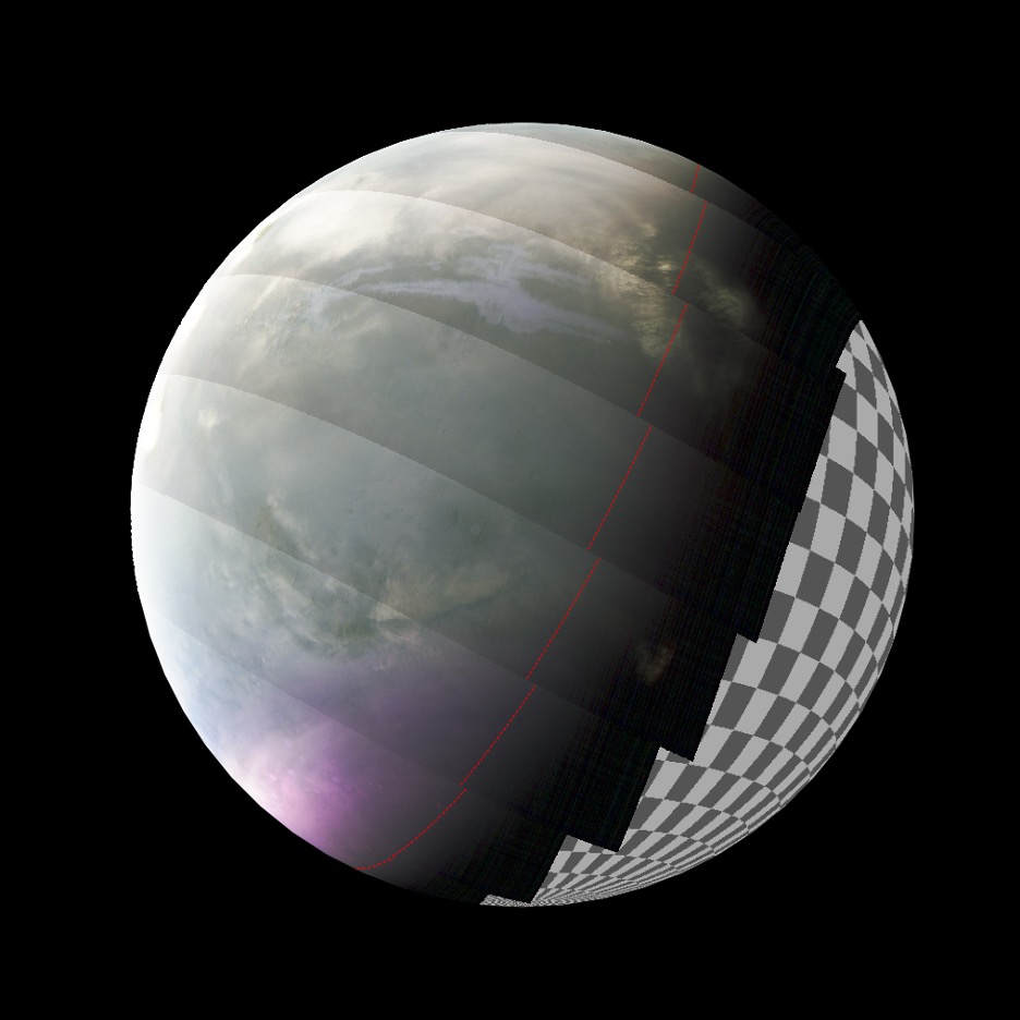 MAVEN/IUVS ultraviolet image of Mars (NASA/LASP/CU Boulder,&nbsp;Image processing by Kyle Connour)