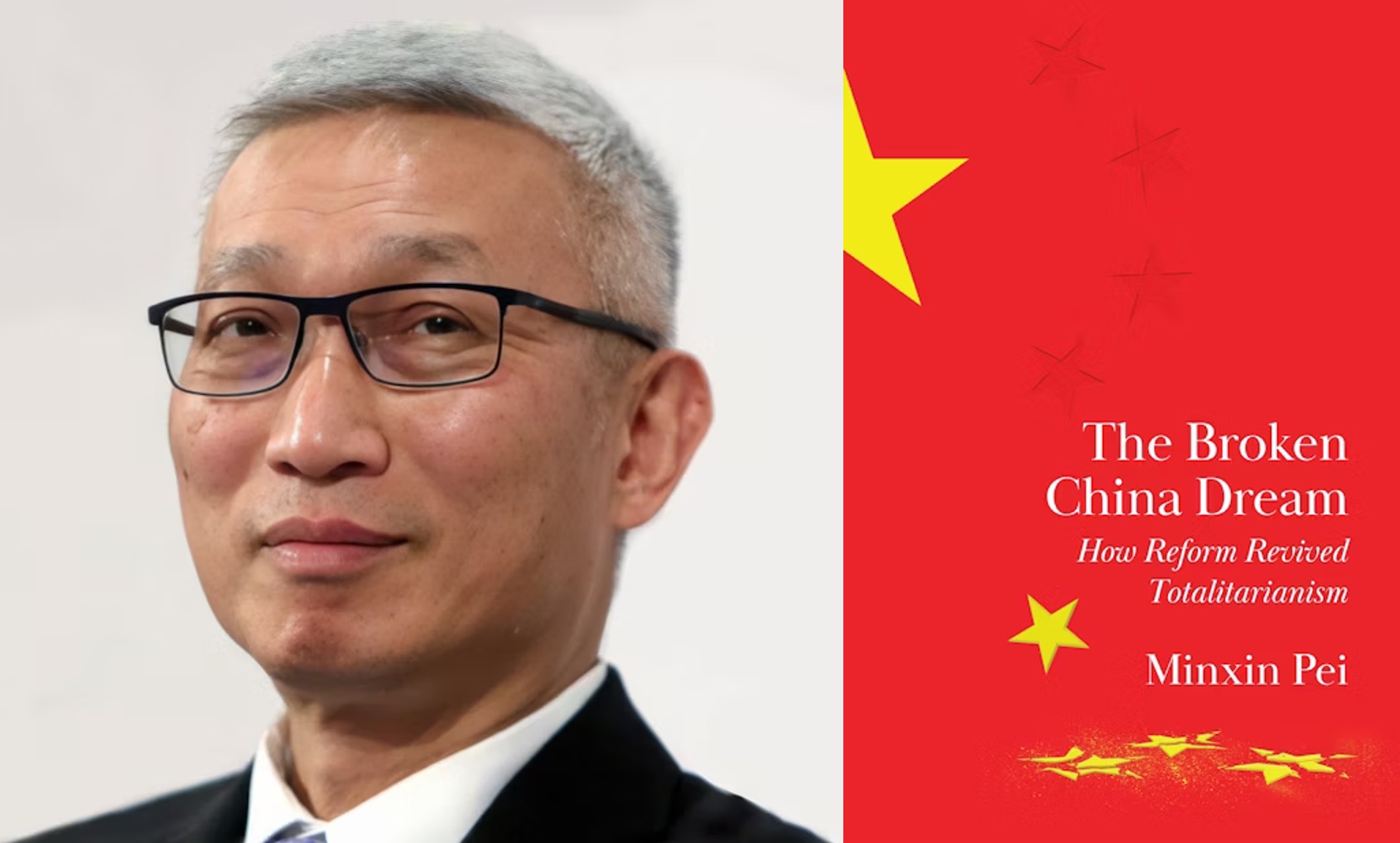 Photo of Minxin Pei and the cover of his book, "The Broken China Dream."